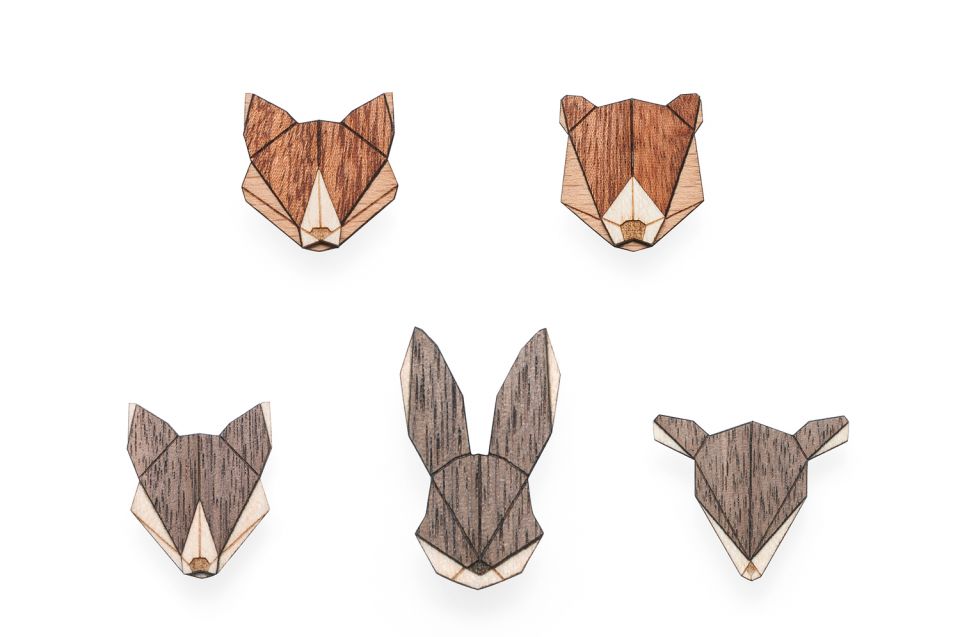 Sada dřevěných broží Animal Brooches Set