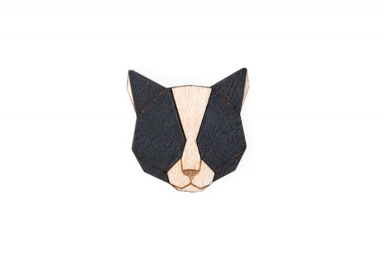 Dřevěná brož Black Cat Brooch