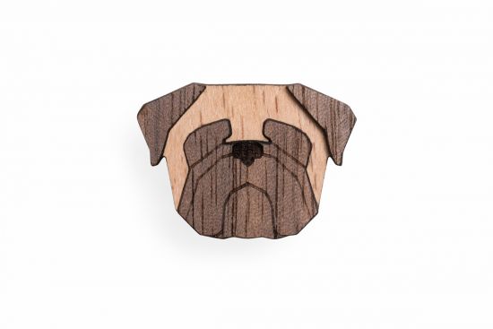 Dřevěná brož Pug Brooch