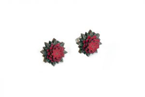 Dřevěné náušnice Red Flower Earrings
