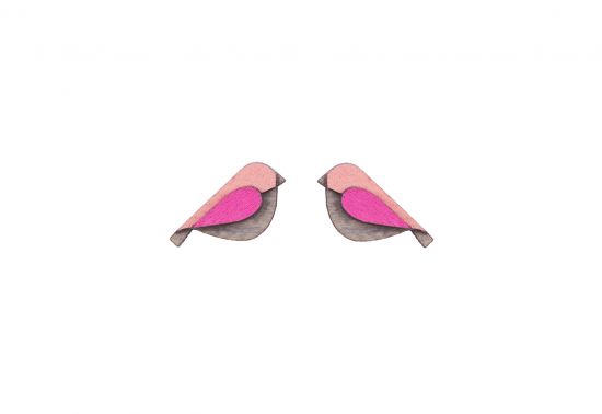 Dřevěné náušnice Pink Bird Earrings