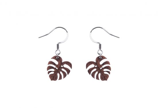 Dřevěné náušnice Monstera Earrings