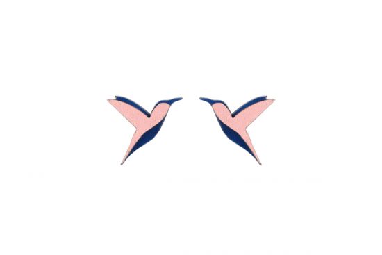 Dřevěné náušnice Pink Hummingbird Earrings