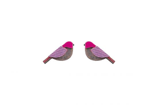 Dřevěné náušnice Purple Cutebird Earrings