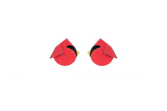 Dřevěné náušnice Red Cutebird Earrings