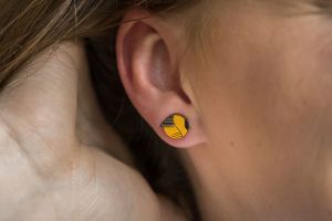 Dřevěné náušnice Yellow Cutebird Earrings