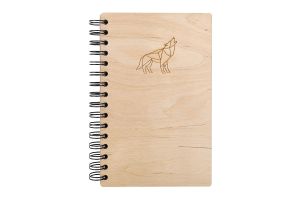 Dřevěný zápisník s vlkem Walking Wolf A5