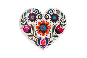 Mini – Dřevěné puzzle Folklórní Srdce bílé