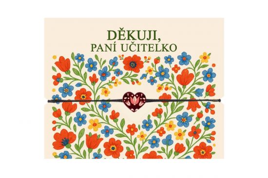 Provázkový náramek "Děkuji paní učitelko" - Folk srdce
