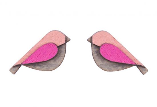 Dřevěné náušnice Pink Bird Earrings
