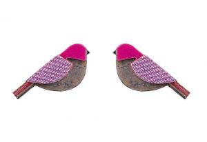 Dřevěné náušnice Purple Cutebird Earrings
