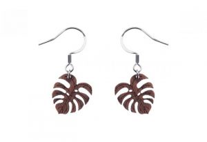 Dřevěné náušnice Monstera Earrings