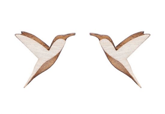Dřevěné náušnice Natural Hummingbird Earrings