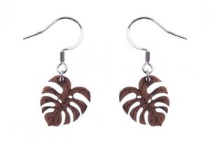 Dřevěné náušnice Monstera Earrings
