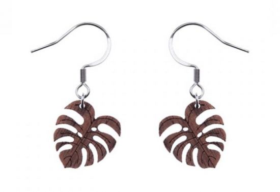 Dřevěné náušnice Monstera Earrings