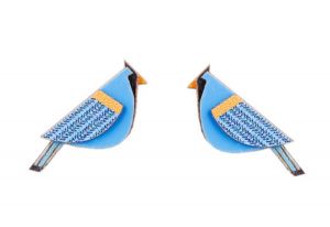 Dřevěné náušnice Blue Cutebird Earrings