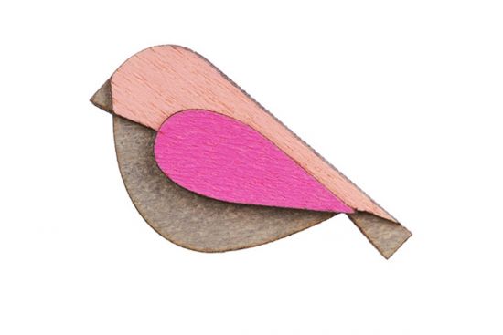 Dřevěná brož Pink Bird Brooch