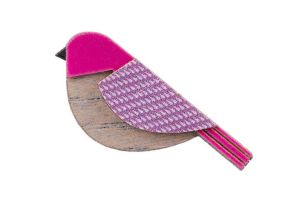 Dřevěná brož Purple Cutebird Brooch