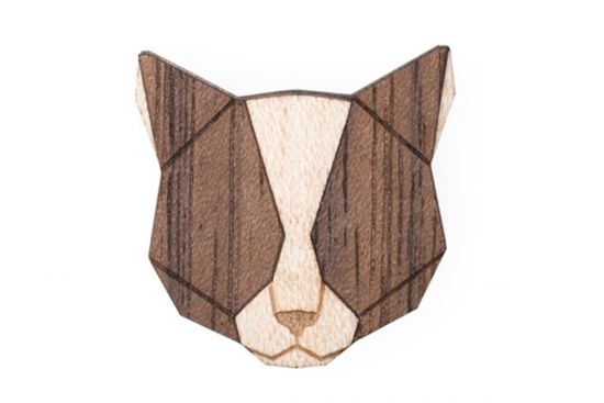Dřevěná brož Grey Cat Brooch