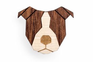 Dřevěná brož Staffordshire Bull Terrier Brooch