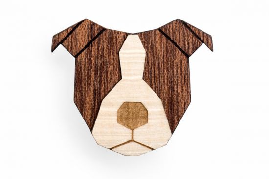 Dřevěná brož Staffordshire Bull Terrier Brooch