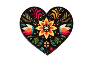 Dřevěná brož Folklorní Srdce černé