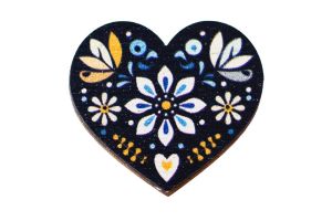 Dřevěná brož Folklorní Srdce modré