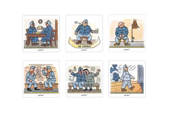 Dřevěný podtácek Dobrý voják Švejk 6 ks – Josef Lada ©