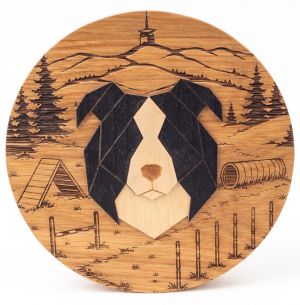 Dřevěná dekorace Border collie s gravírováním z masivu