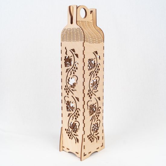 Dřevěný obal na víno s motivem vinné révy
